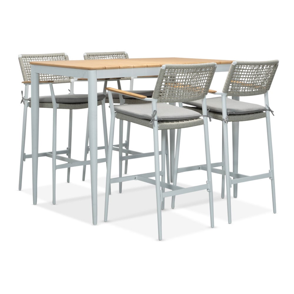 Sandro Barset 5-delig - bartafel set met teakhout blad en aluminium barkrukken