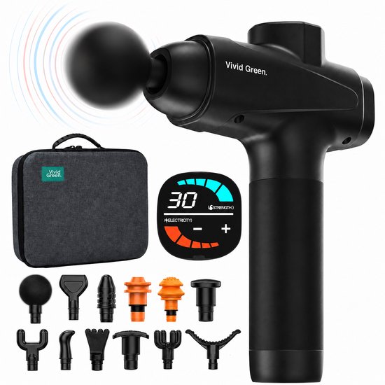 Vivid Green - Massage Gun met 6 Opzetstukken & Opbergcase - beste massage gun 2026